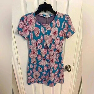 NWT Zara Floral Jacquard Light Blue Keyhole Mini Dress Size S